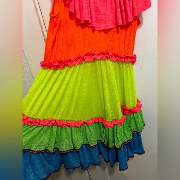 PITUSA Neon Rainbow Ruffle Mini Dress Cover Up Vacation Tropical - Picture 3 of 6
